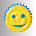 Image Description: A promotional product hero image of a round inflatable yellow smiley-face pool float set against a neutral gradient background, featuring blue eyes, a smiling mouth, and a blue spiky scalloped edge.