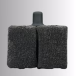 Image Description: Scrub Daddy BBQ Daddy Bristle-Free Griddle Scrubber shown from a front-facing perspective against a gradient grey background, highlighting the dual textured black ArmorTec mesh scrubbing pads.
