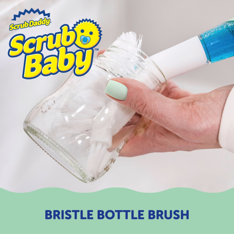 Image Description: A lifestyle action photo demonstrating the bristle bottle brush cleaning inside a glass bottle.