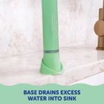 Image Description: A close-up detail shot illustrating how the specially designed base drains excess water directly into the sink.